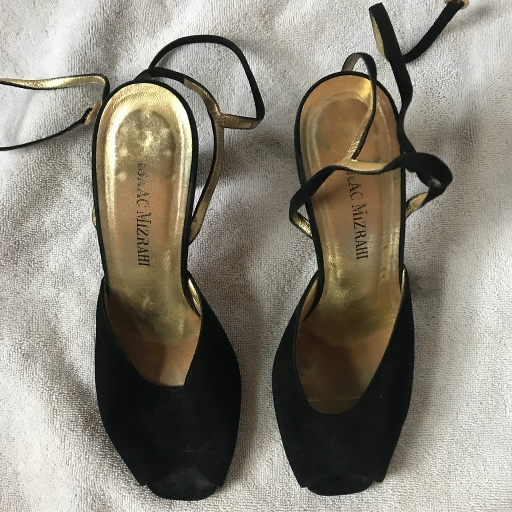 Vintage Isaac Mizrahi Black Suede Open Toe Heel